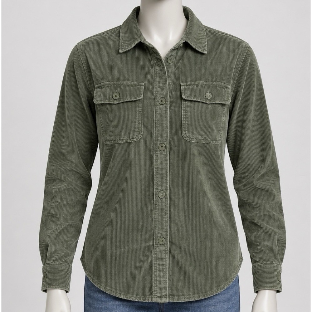 American Eagle AE Corduroy Shirt Shacket Olive Green Women's Sz Small